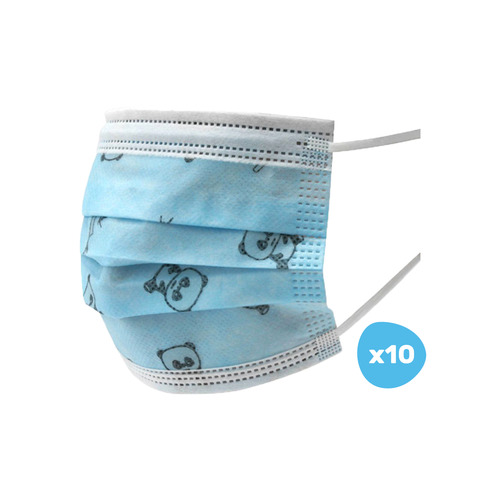 Mascherine igieniche per bambini, blu con panda, 10 pezzi