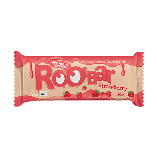 BIO Roobar barretta vegana – fragola & glassa rosa, 30 g