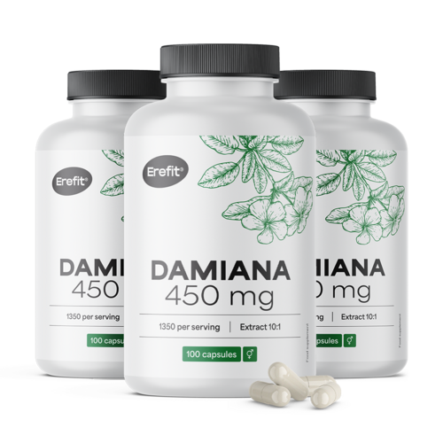 3x Damiana 450 mg - estratto 10:1, totale 300 capsule