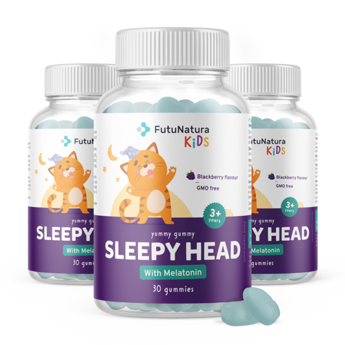 3x SLEEPY HEAD - Caramelle gommose per bambini per il sonno, totale 90 caramelle gommose