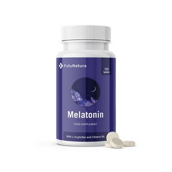 Melatonina. Integratore alimentare a base di melatonina, che contribuisce a ridurre il tempo necessario per addormentarsi.