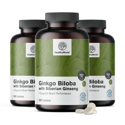 3x Ginkgo biloba con ginseng siberiano 6600 mg, totale 1095 compresse