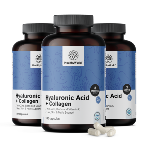 3x Complesso acido ialuronico + collagene, totale 540 capsule