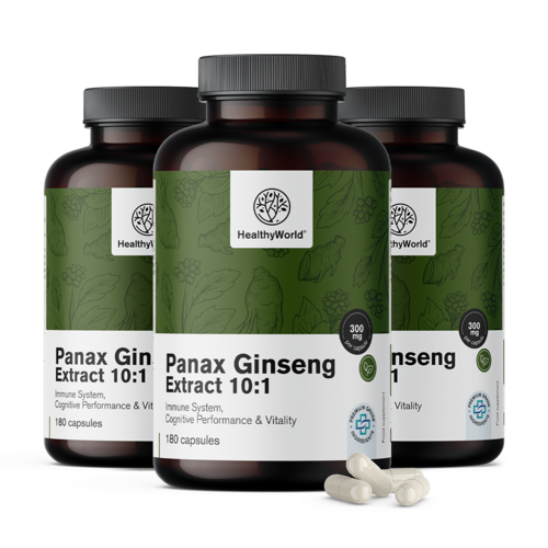 3x Panax Ginseng 300 mg – estratto di ginseng 10:1, totale 360 capsule