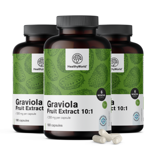 3x Graviola 200 mg – estratto 10:1, totale 540 capsule