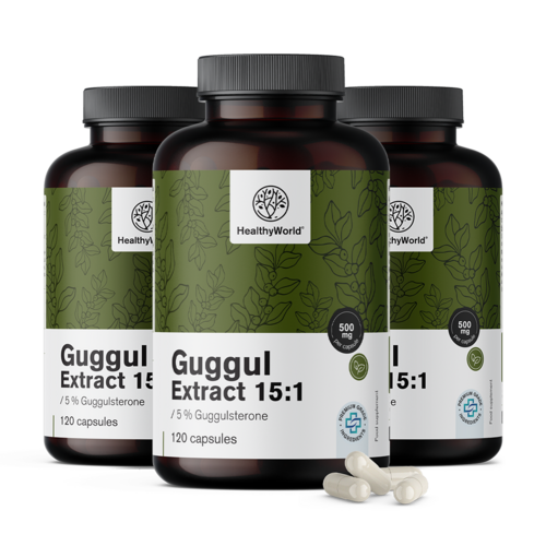 3x Guggul 500 mg – estratto 15:1, totale 360 capsule