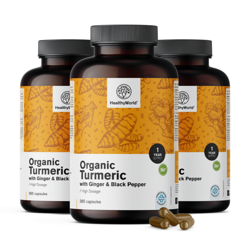 3x BIO Curcuma 480 mg - con zenzero e pepe nero, totale 1095 capsule