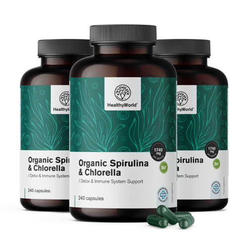 3x Spirulina e clorella 1740 mg, totale 720 capsule