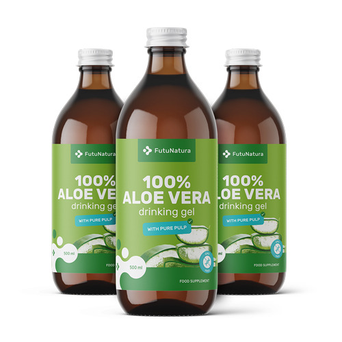 3x 100% succo di aloe vera con pezzi di polpa, totale 1500 ml