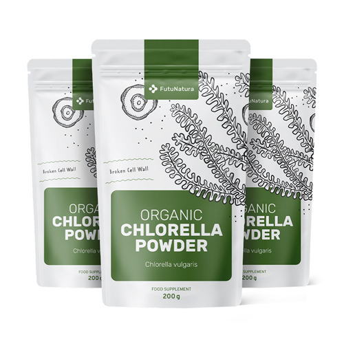3x BIO Chlorella in polvere, totale 600 g