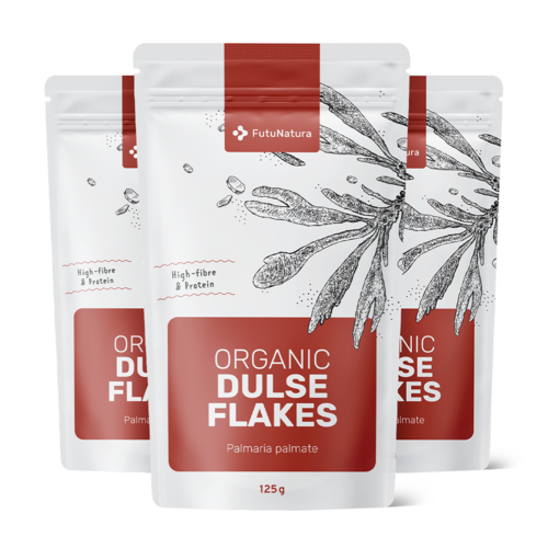 3x BIO Dulse in fiocchi – 100% foglie di alga dulse, totale 375 g