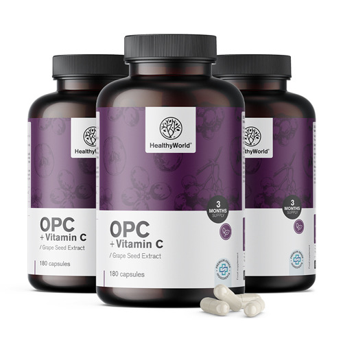 3x OPC – da semi d'uva + vitamina C, totale 540 capsule