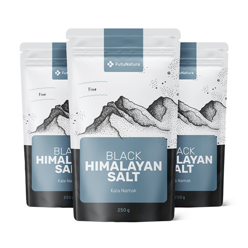 3x Sale nero dell’Himalaya, fino, totale 750 g