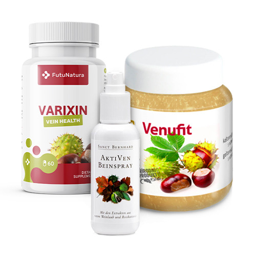 Per le gambe e i vasi sanguigni: Varixin + Spray per gambe stanche + Gel alla castagna con rutina, kit