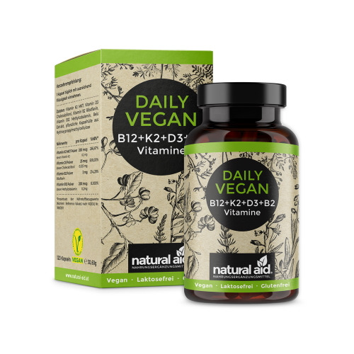 Vitamine vegane B12 + K2 + D3 + B2, 120 capsule