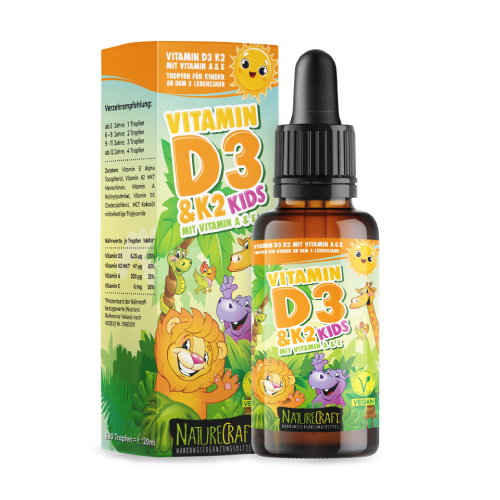 Vitamine D3 + K2 vegane in gocce – per bambini, 20 ml