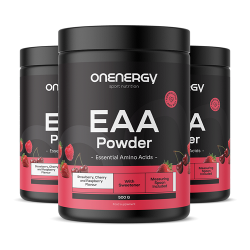 3x EAA in polvere – lampone, ciliegia, fragola, totale 1500 g