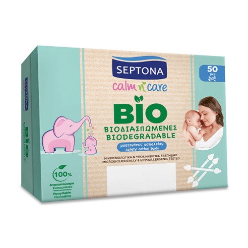 Bastoncini cotonati biodegradabili per orecchie – per neonati, 50 bastoncini