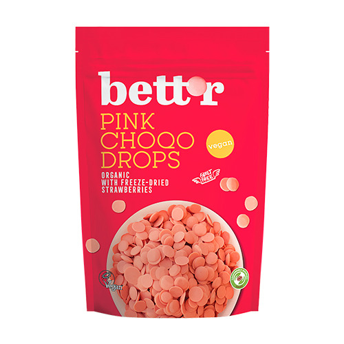 BIO gocce di cioccolato – cioccolato rosa, 200 g